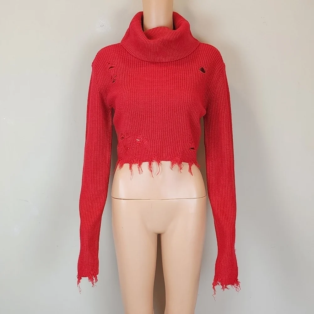 Signature8 Long Sleeve knit  Distressed Crop Sweater